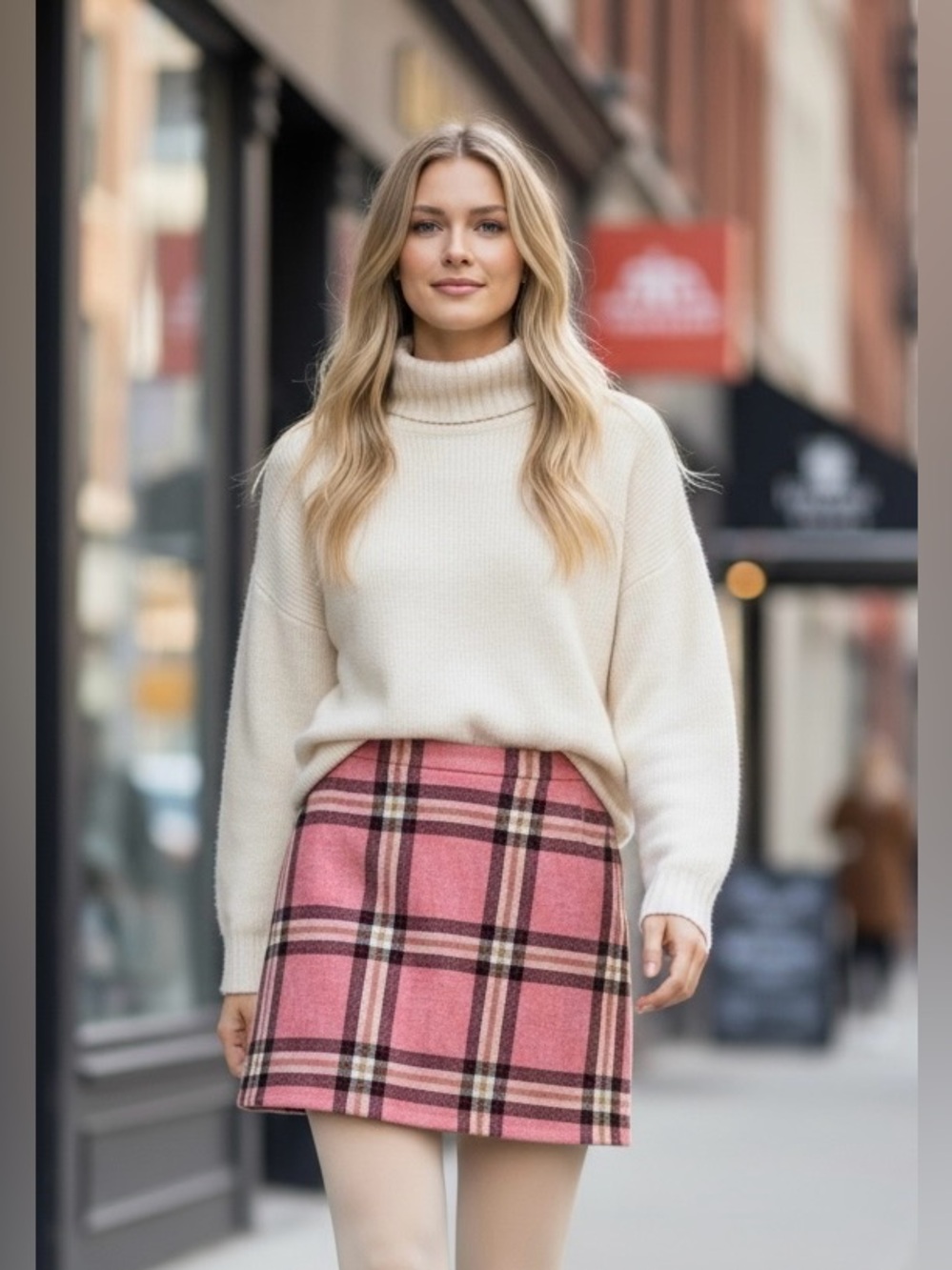 Boden Pink Heritage Tweed Wool Plaid Mini Skirt